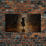 Witch Walking In The Rain, Witch Print, Framed Canvas or Poster, Victorian Oil Painting, Dark Academia, Witchcraft Decor, Witchy Art