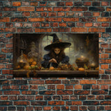 The Witch And Her Potions, Framed Canvas Print, Halloween Decor, Witch Painting, Dark Arts, Occult Decor