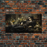 I'll Just Take A Quick Nap, Framed Canvas Print, Creepy Victorian Oil Painting, Halloween Art Prints, Skeleton Painting