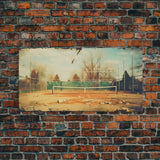 An Abandoned Tennis Court - Old Found Footage Photography - Framed Canvas Print - Urban Decay - Vaporwave Wall Art