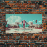 Vaporwave Art Deco Architecture, Framed Canvas Print, Retro 80s Wall Art, Liminal Spaces, Office Decor