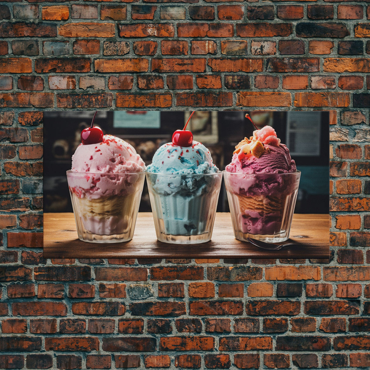 Ice Cream Shop Decor, Framed Canvas Print, Cute Nursery Decor, Retro Ice Cream Parlor Wall Art