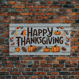 Happy Thanksgiving! Modern Farmhouse Wall Decor, Dining Room Wall Sign Kitchen Decor Large Framed Canvas Print, Fall Wall Art, Thankful