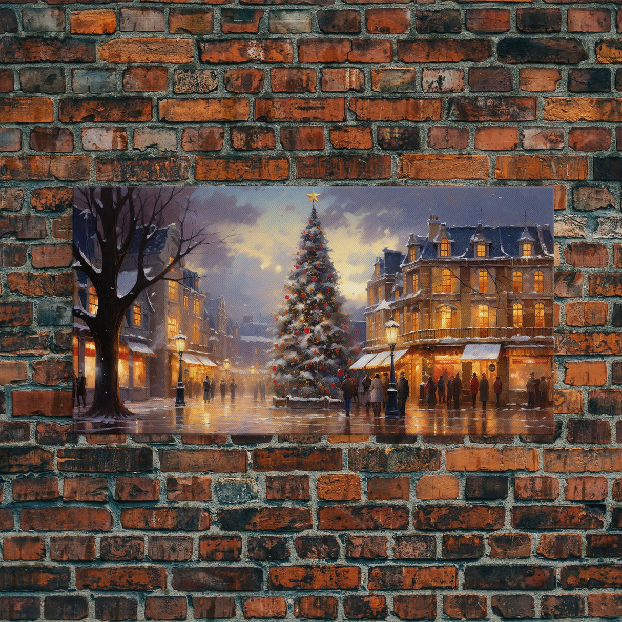 Christmas Tree In The Town Square - Winter Wonderland Canvas Print - Christmas Village - Christmas Decor - Winter Centerpiece