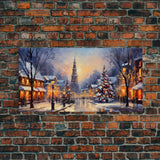 Christmas Centerpiece Wall Art - Framed Canvas Print - Winter Wonderland Victorian Village Decorated for Christmas Canvas Wall Art