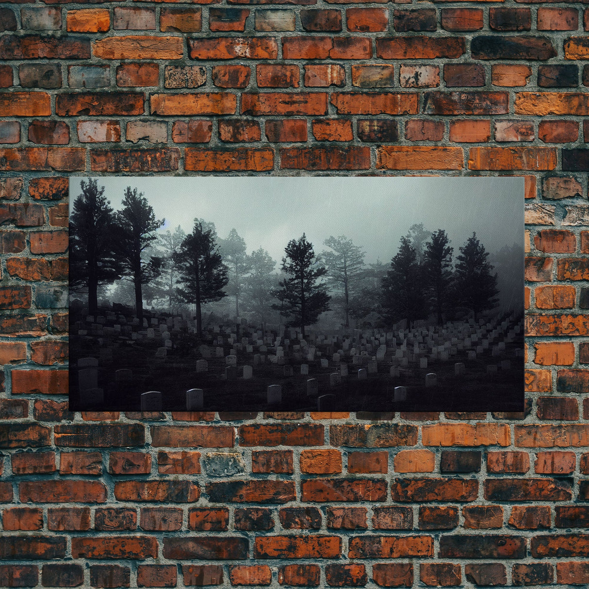 Creepy Haunted Cemetery, Spooky Halloween Art, Graveyard, ready to hang canvas print wall art, Black And White Art, Halloween Decor