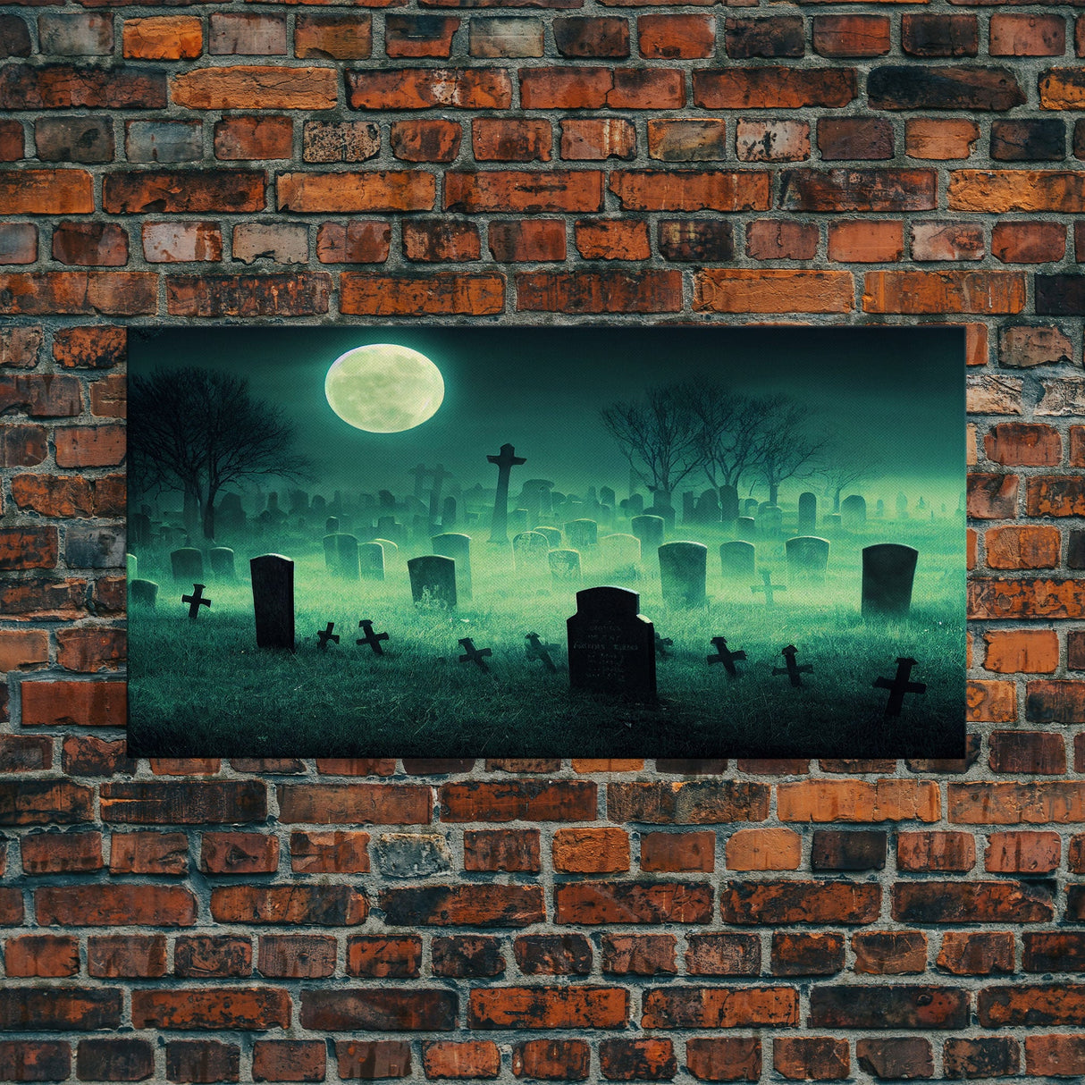 Halloween Cemetery At Night, Full Moon, Spooky Creepy Graveyard, ready to hang canvas print wall art