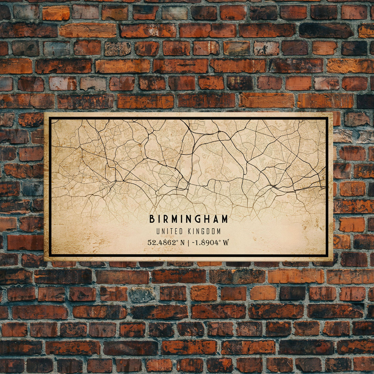 Birmingham UK map print poster or framed canvas, England map print poster canvas, UK city map print poster canvas, Vintage Travel Art