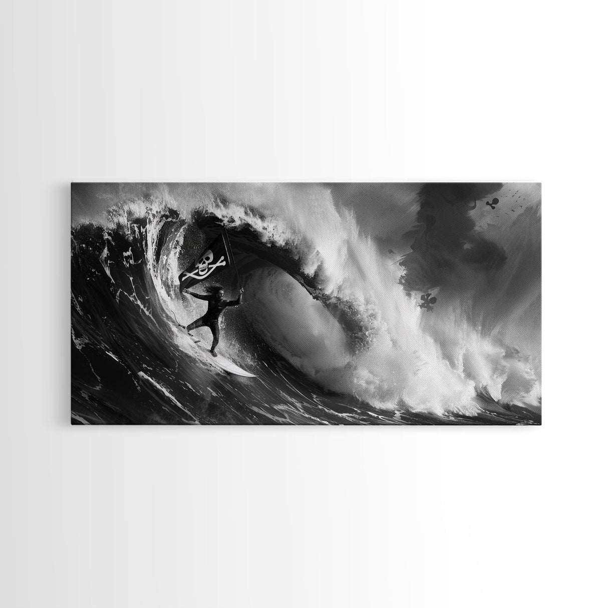 Skull and Crossbones Pirate Surfer - Pirate Surf - Mancave Decor - Office Decor - Pirate Surfer