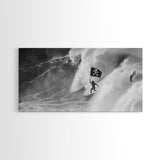 Surfer Waving A Skull and Crossbones Flag While Surfing - Framed Canvas Print - Cool Modern Art - Office / Mancave Decor Gift For Him