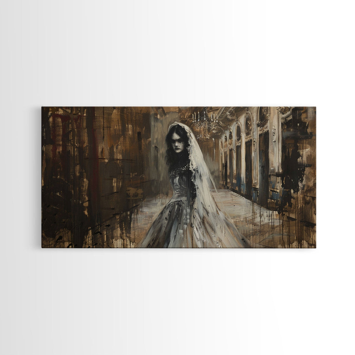 Ghostly Bride, Haunted Wedding, Framed Canvas Print, Spooky Wall Art, Halloween Decor