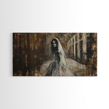 Ghostly Bride, Haunted Wedding, Framed Canvas Print, Spooky Wall Art, Halloween Decor