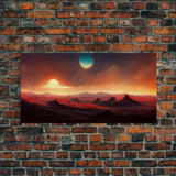 Scifi canvas print, Alien world with 3 moons, spooky print, creepy art, science fiction art