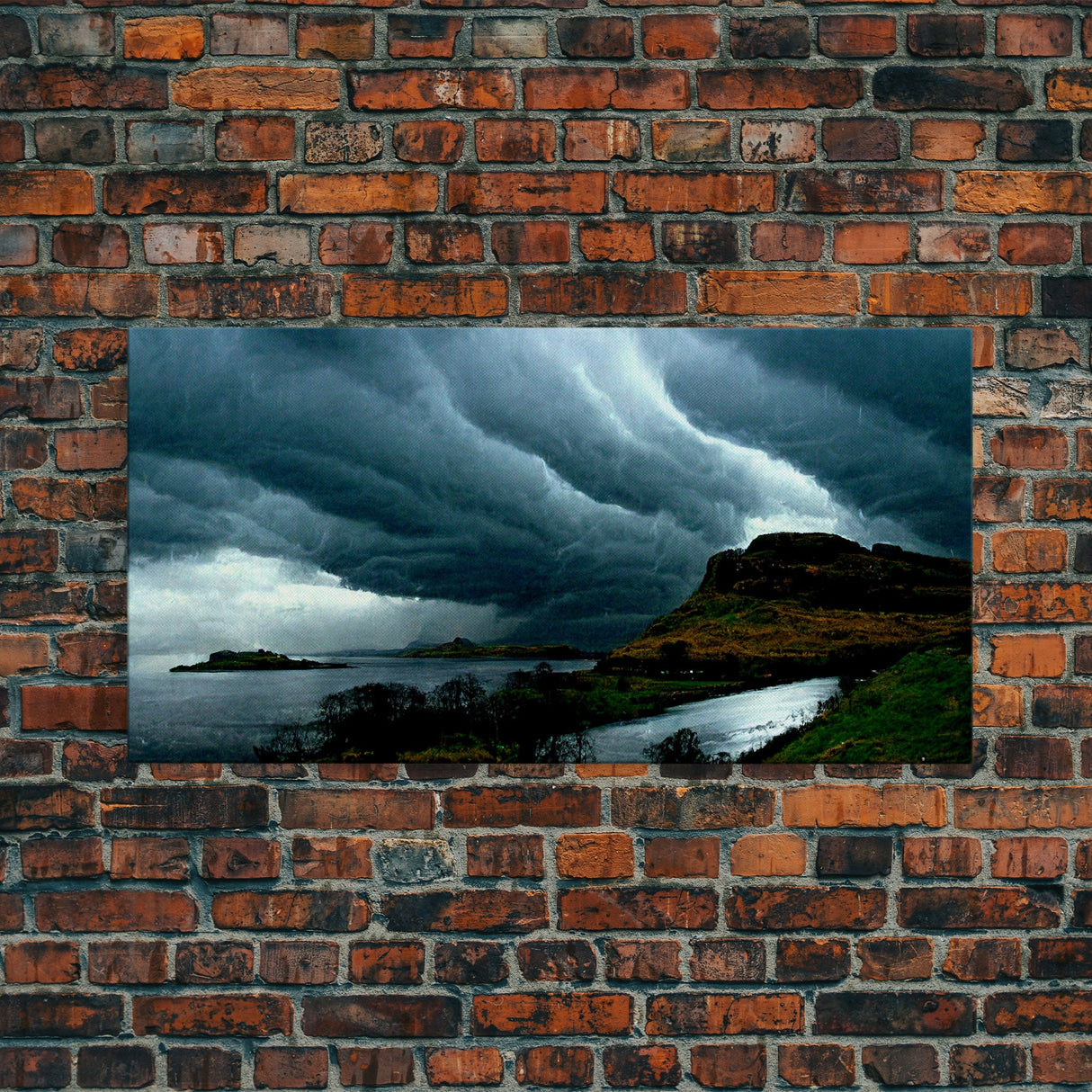 Foggy night rainstorm over the lake canvas print, nature and landscape wall art, ready to hang, cool wall art
