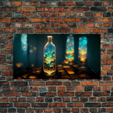 Miniature world in a bottle canvas print, high fantasy wall art, magical wall art, ready to hang wall art
