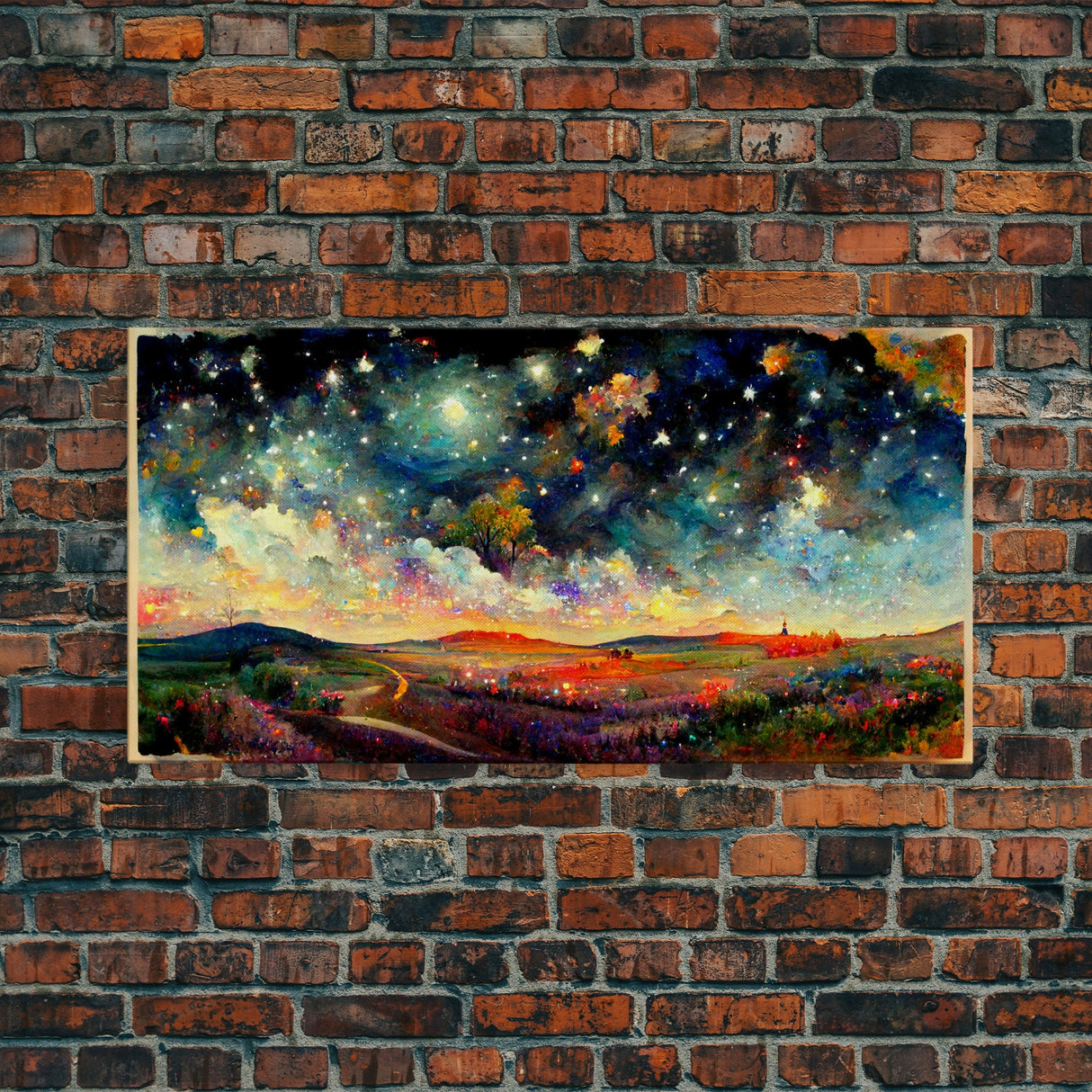 Night Starry Sky Landscape On Canvas Print Colorful Night Sky Painting Nature Painting Living Room Wall Art Spiritual Starry Painting