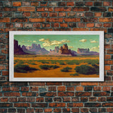 Pueblo Style Art, Painting Of the Arizona Desert, Wall Decor, Ready To Hang Framed Canvas Print, Oversize Wall Art