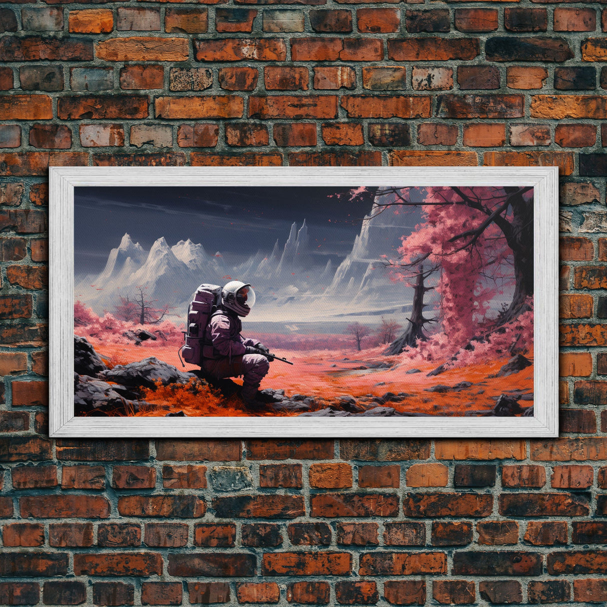 Framed Canvas Print - Stranded - Astronaut Stranded on an Alien Planet, Scifi Wall Art, Science Fiction, Dystopian Space Travel Art