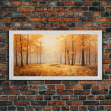 Fall Decor Framed Canvas Print | Trees With Falling Leaves | Fall Wedding Decor | Fall Home Decor | Fall Wall Decor | Rustic Fall Decor
