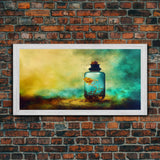 Mini world in a bottle, colorful miniature world art, framed canvas print, ready to hang framed wall art
