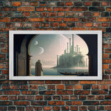 Two Moon Alien World, Dune Inspired Art, Framed Canvas Print, Scifi Art