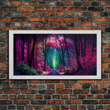 The Secret Grove, Fantasy Art, Pop Art Forest Landscape, Framed Canvas Print, Colorful Forest Painting, Living Room Art
