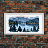 Lake Print, Nature Print, Landscape Print, Waterton National Park, Lake Painting, Landscape Painting, Waterton Art, Vintage Style State Park