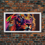 Pop Art Lion Framed Canvas Print Wall Art , Natural And Vivid Wall Decor , Modern Wall Art, Extra Large Wall Art, Lion Watercolor Painting