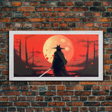 Mysterious Samurai and Blood Moon Print on Canvas, Framed Canvas Print, Modern Wall Art, Canvas Wall Set , Extra Large Wall Art, Warrior Art