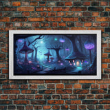 Magical Mushroom Fantasy Forest Wall Art, Framed Canvas Print, Game Room Art, Fantasy Decor