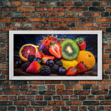 Fruits Wall Art, Food Art, Berries, Kiwi, Orange, Kitchen Wall Decor, Panoramic Wall Decor, Canvas Print, Wall Art, Framed Canvas Art