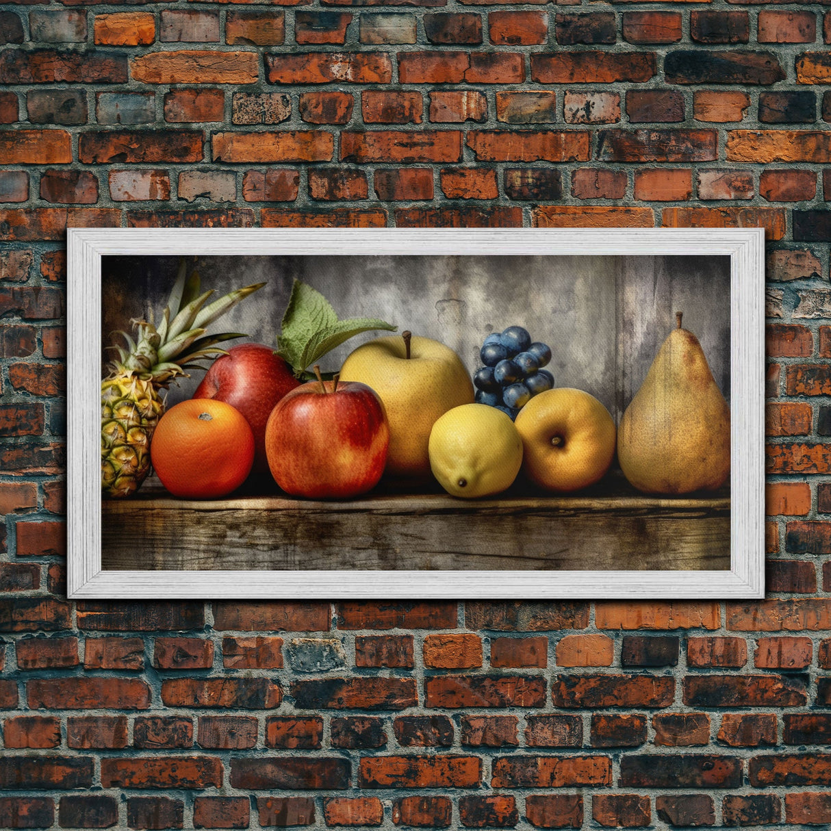 Fruits Wall Art, Food Art, Pineapple, Apples, Orange, Kitchen Wall Decor, Panoramic Wall Decor, Canvas Print, Wall Art, Framed Canvas Art