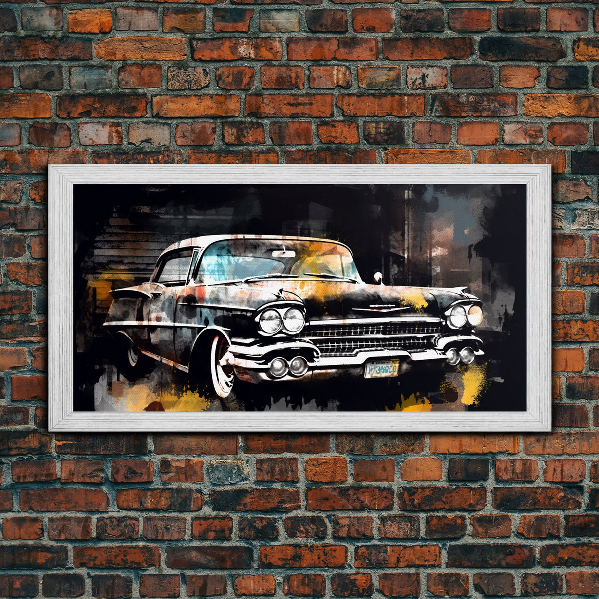 Vintage Car Wall Decor, Retro Car Wall Art, Garage Wall Art, Grunge Art, Panoramic Wall Decor, Canvas Print, Wall Art, Framed Canvas Art