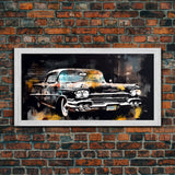 Vintage Car Wall Decor, Retro Car Wall Art, Garage Wall Art, Grunge Art, Panoramic Wall Decor, Canvas Print, Wall Art, Framed Canvas Art