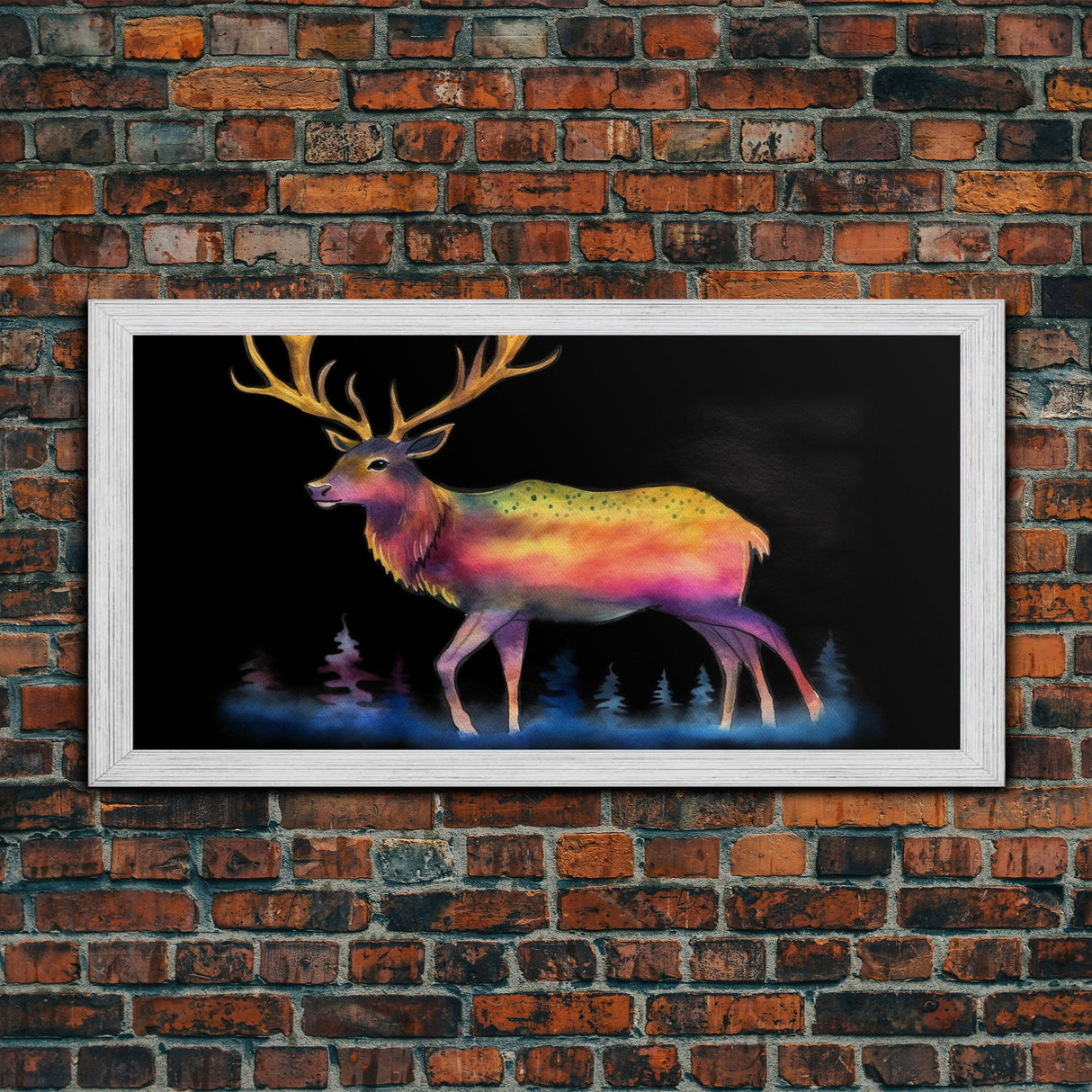 Abstract Stag Wall Art, Animal Art Print, Colorful Art, Watercolor Wall Art, Panoramic Wall Decor, Canvas Print, Wall Art, Framed Canvas Art