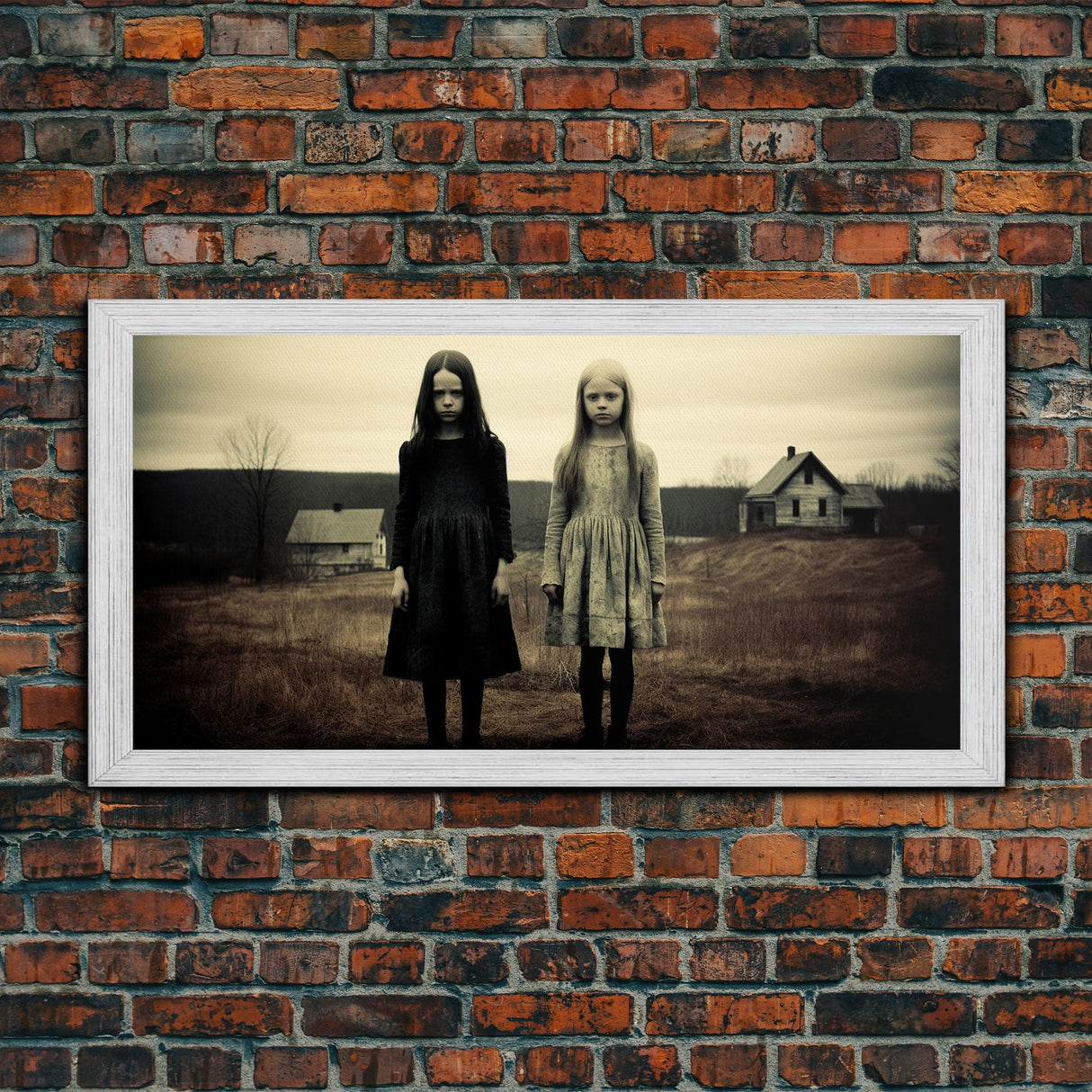 Little Witches Gothic Victorian Haunted Art, Spooky Halloween Decor, Framed Canvas Print, Halloween Poster, Halloween Wall Art, Creepy Decor