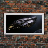 The Frigate, Cool Scifi Wall Art, Scifi Art, Framed Canvas Print, Gull Wing Space Ship, Unique Art, Alien Wall Art