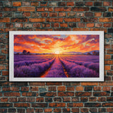 Lavender Fields, Framed Canvas Print, Purple Art, Southwestern Decor, Farmhouse Art, Centerpiece Art, Digital Wall Art, Landacape Painting
