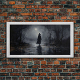 Witch Walking In The Rain Under A Full Moon, Witch Print, Framed Canvas or Poster, Victorian Oil Painting, Dark Academia, Witchcraft Decor