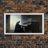 Grim Reaper Playing The Piano, Framed Canvas Print, Cool Halloween Decor, Wild West Themed Halloween Art
