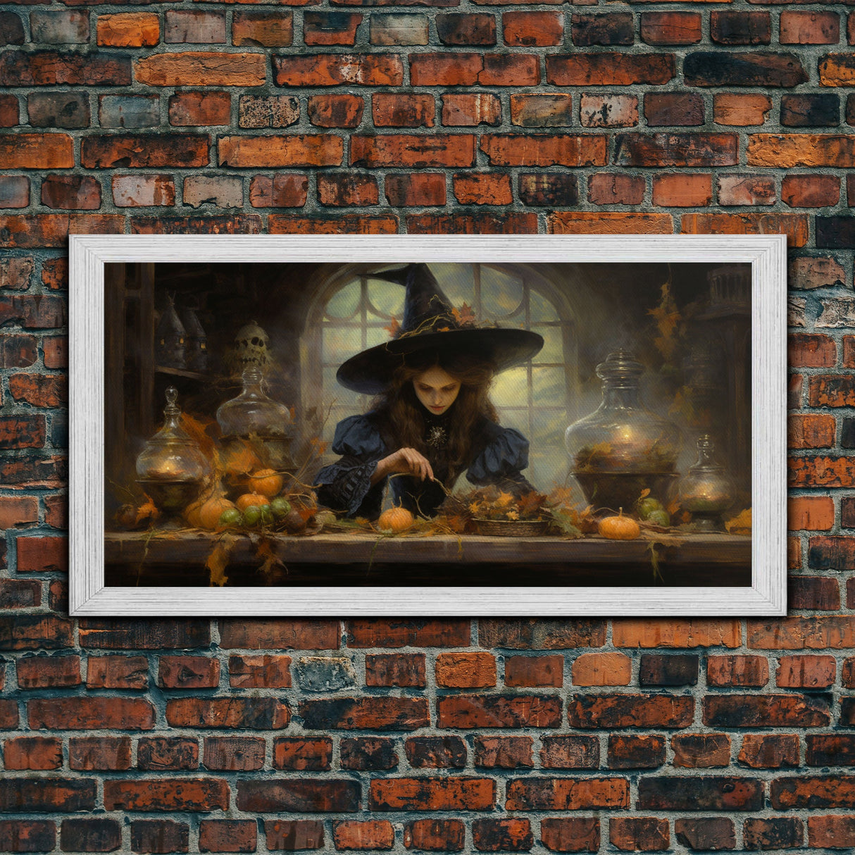 The Witch And Her Potions, Framed Canvas Print, Halloween Decor, Witch Painting, Dark Arts, Occult Decor