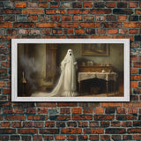 Sheet Ghost Wall Art, Framed Canvas Print, halloween decor, Halloween wall art,  ghost print, dark academia, victorian oil painting