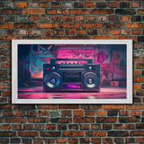 Vaporwave Boombox Wall Art, Framed Canvas Print, 1980s Inspired Home Decor, Retro Art, 80s Decor