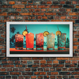 Vaporwave Cocktail Wall Art, Framed Canvas Print, Bar Decor, Basement Bar Wall Art, Vaporwave Aesthetic Wall Decor, Bar Cart Art