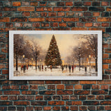Cute Christmas Village Art, Christmas Decor, Framed Canvas Print, Holiday Painting, Seasonal Decor, Christmas Tree Art Christmas Centerpiece