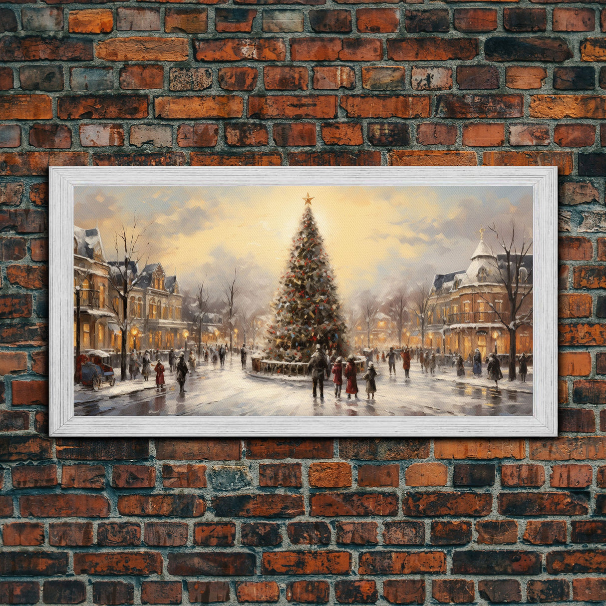 Retro Christmas Village Framed Christmas Wall Art - Framed Christmas Art - Canvas Art - St. Nicholas - Winter Wonderland Centerpiece
