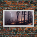 Haunted Gloomy Graveyard At Night, Thunder Storm, Halloween Cemetery Art, ready to hang canvas print wall art, Lightning Art