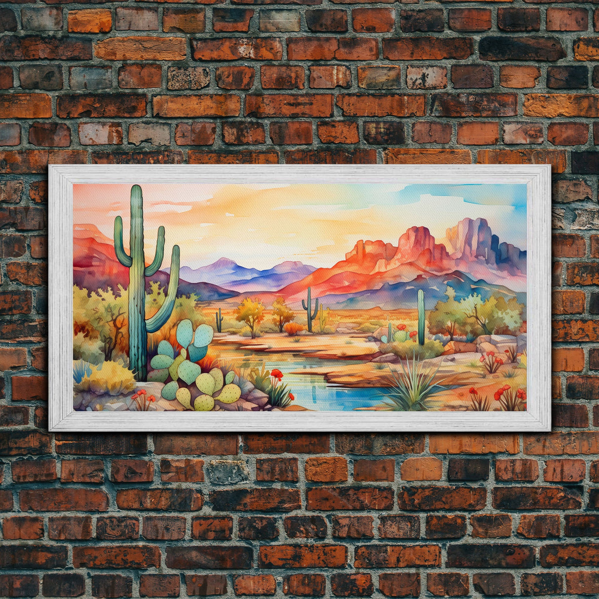 Minimalist Boho Wall Art, Pastel Desert Print, Framed Canvas Art, Unique Wall Art, Minimalist MCM Style Wall Art, Landscape Painting