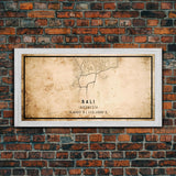 Vintage Bali Indonesia City Map Wall Art Canvas Print, Distressed Style Bali Map, Framed Wall Art, Cool Bali Travel Wall Art, Office Art