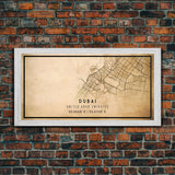 Dubai UAE map print poster or framed canvas, Dubai map print poster canvas, Dubai city map print poster canvas, Vintage Travel Art